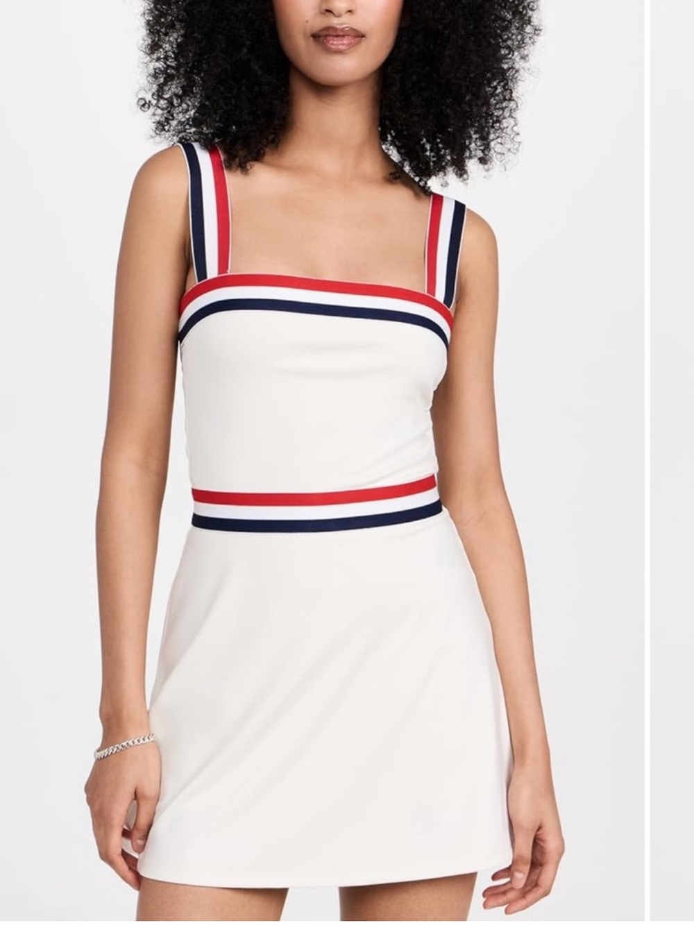 White Tank-Style Mini Dress with Red & Navy Trim